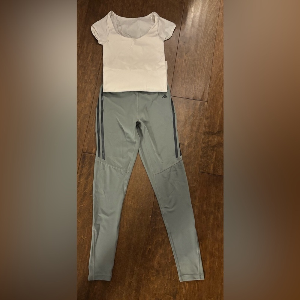 Adidas Green Leggings with a bonus Aeropostale Top - Picture 1 of 5